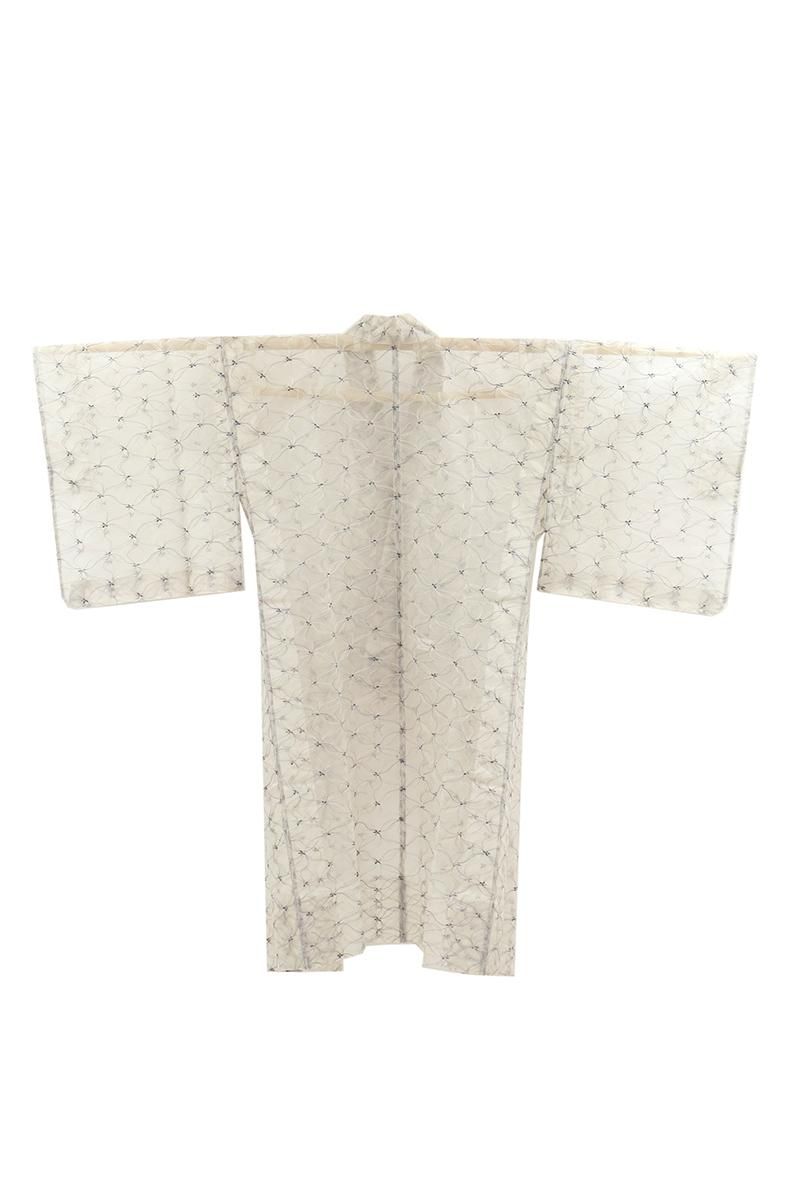 銀座【E-2261】シルクオーガンジー 刺繍 道中着 灰白色 抽象文 :身丈