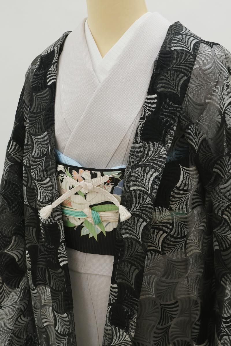シルクオーガンジー 特選コート地【銀箔糸使用◇変先染刺繍