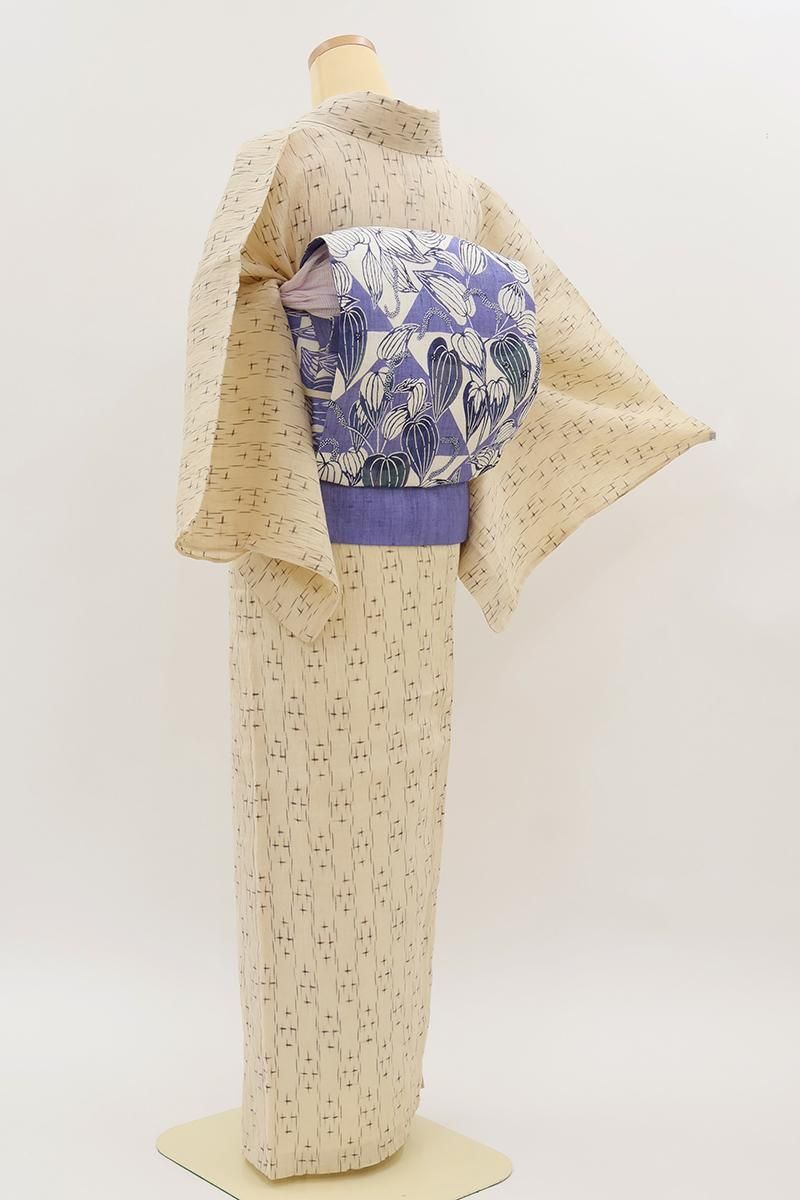 銀座【A-4110】近江上布 鳥の子色 絣文（証紙付） :身丈161.5/裄