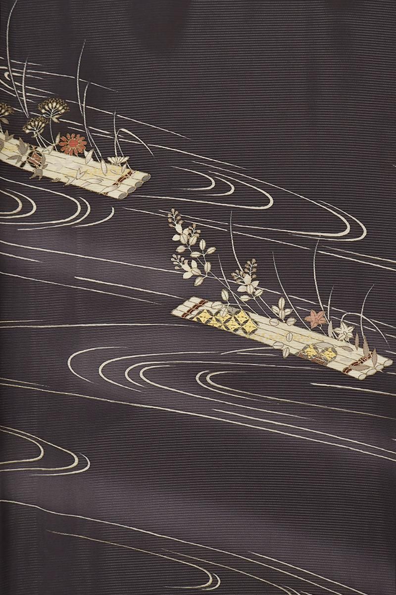 銀座【B-4148】繍一ッ紋 絽 訪問着 滅紫色 花筏文 :身丈159.5/裄