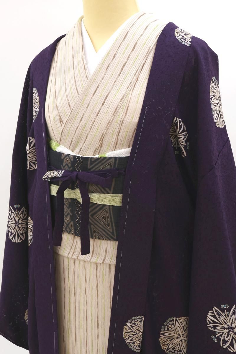 銀座【E-2272-1】紋紗 羽織 桑の実色 華文（反端付・羽織紐付