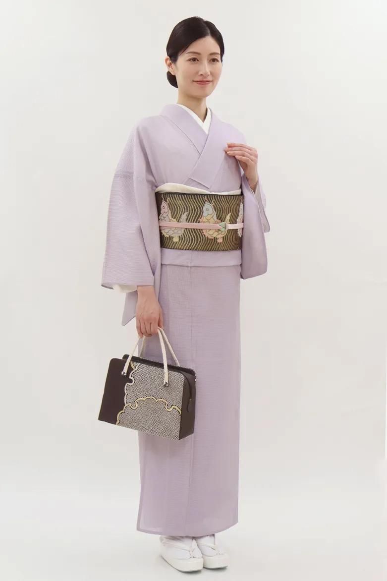 未使用　作家物　割付尽くし　正絹江戸小紋　薄紫　155cm　a641 銀座【C-3215】絽 江戸小紋 浅紫色 万筋（反端付）（N） :身丈157/裄67