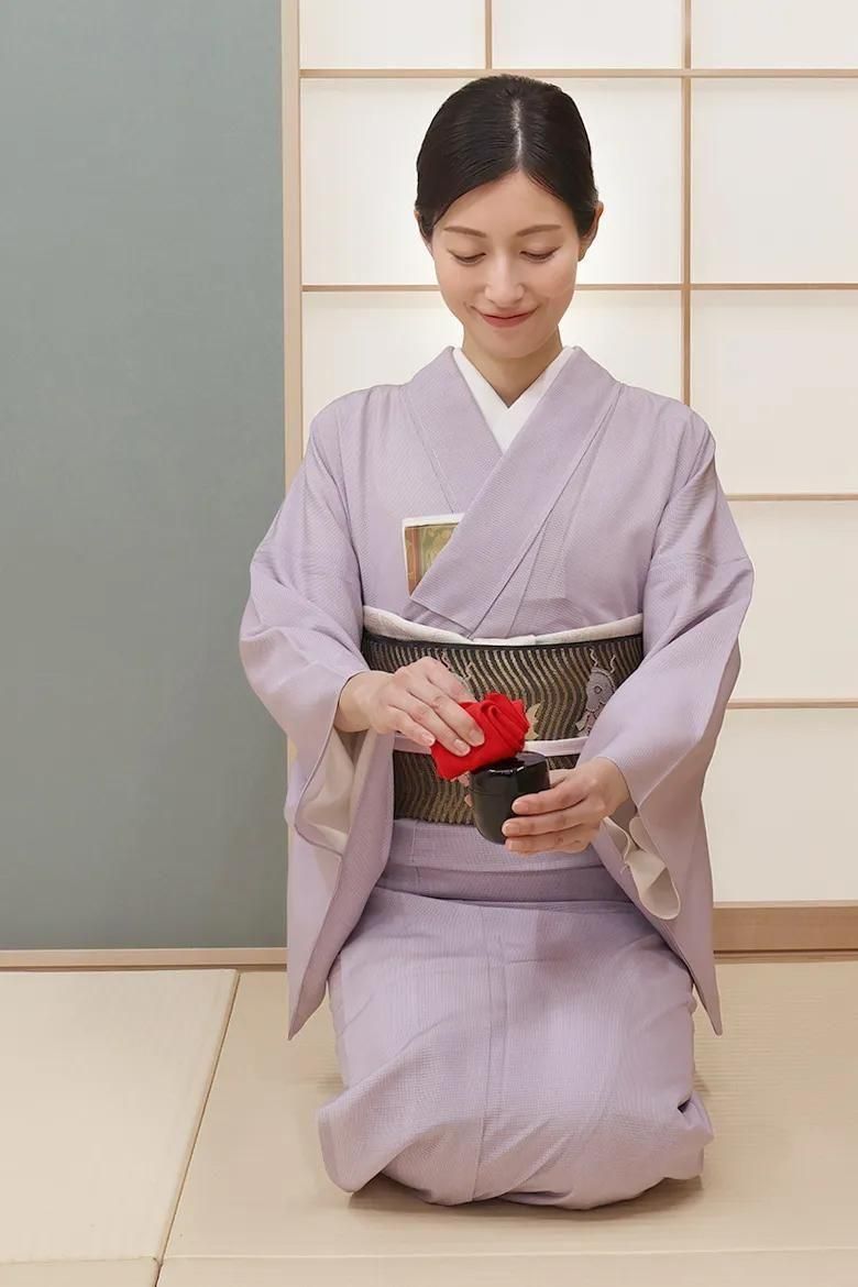 銀座【C-3215】絽 江戸小紋 浅紫色 万筋（反端付）（N） :身丈157/裄67