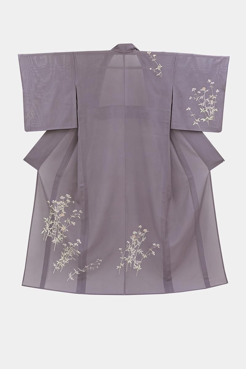 あおき【B-4154】絽 付下げ 紫苑色 野の花の図 :身丈158/裄66 - 銀座