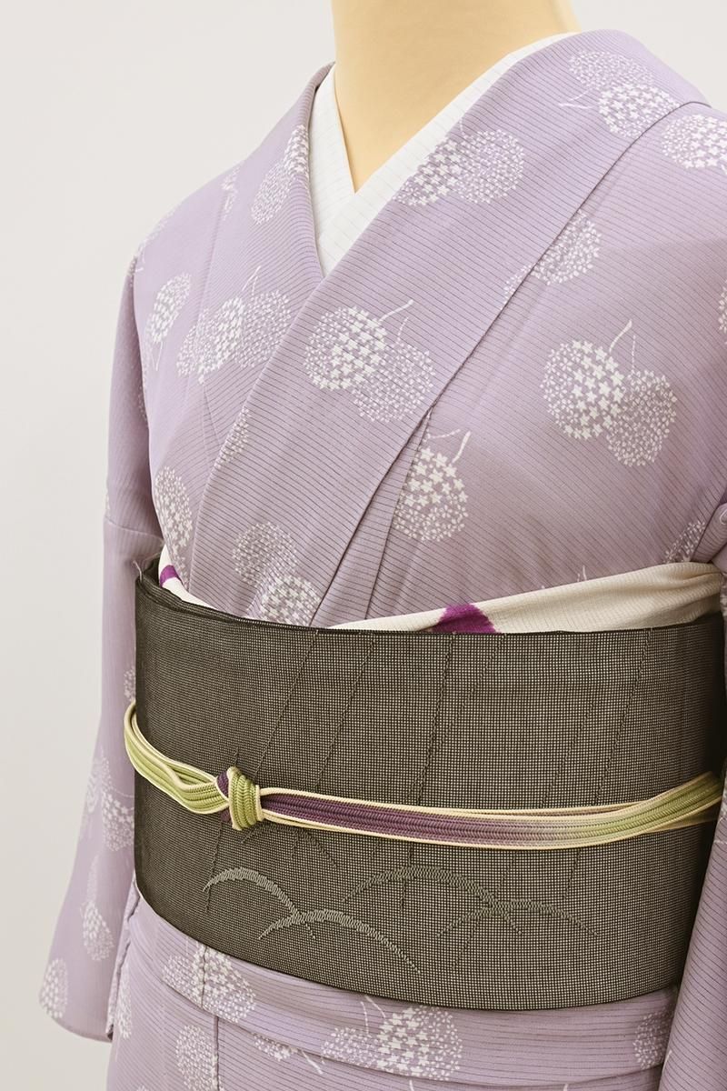 あおき【D-3835】絽 小紋 ライラック色 花の図 :身丈152.5/裄65.5