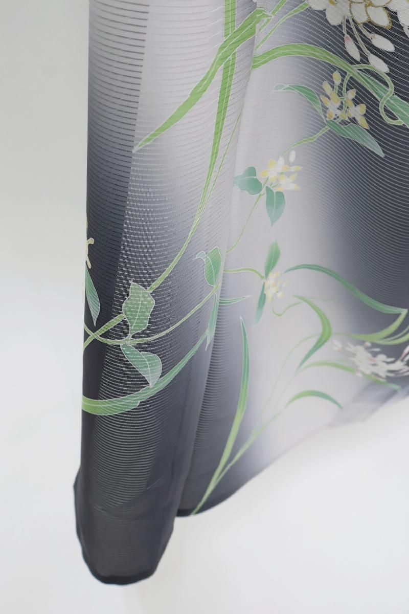 ☆ 付下げ 紬 花模様 暈し 灰色 ガード加工 トールサイズ K-5372 付下げ 紬 花模様 暈し 灰色 ガード加工 トールサイズ K-5372