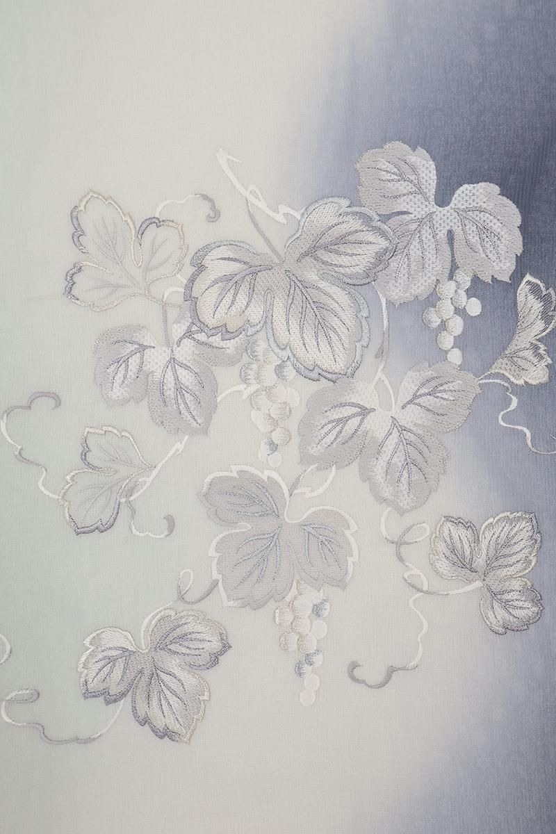 銀座【L-8296】夏 刺繍 袋帯 乳白色×鳩羽紫色 葡萄の図 - 銀座