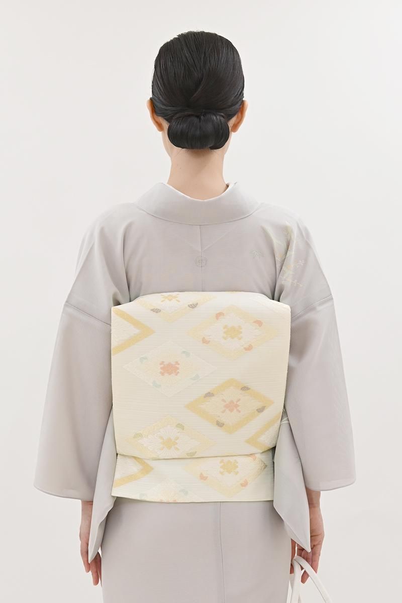 超爆安 夏 藤原製 銀座【L-8301】西陣 本袋帯 花菱文 明るい乳白色 着物・浴衣