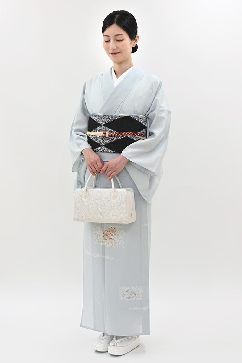 【未使用　トールサイズ】訪問着　絽　友禅　銀彩　里山　裄丈70.5 身丈168 訪問着レンタル高身長トールサイズ（170cm前後）卒業式、入学式