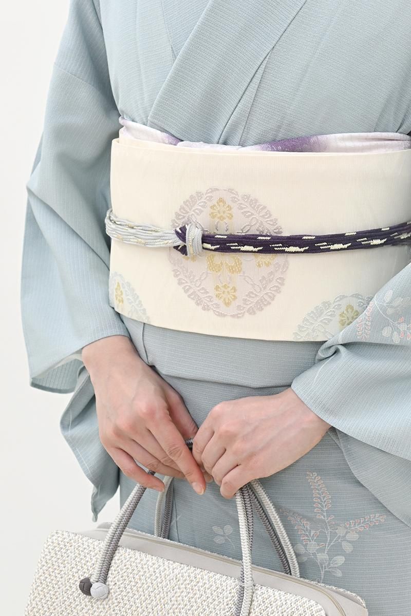 あおき【H-0585】紗 織名古屋帯 白色 有職丸文 - 銀座きもの青木｜長く