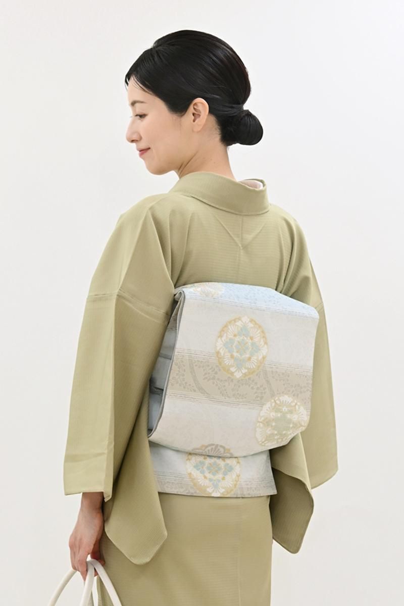 夏帯 美品 訪問着 無地用 西陣織 紗 袋帯 正絹 未使用 Fs849