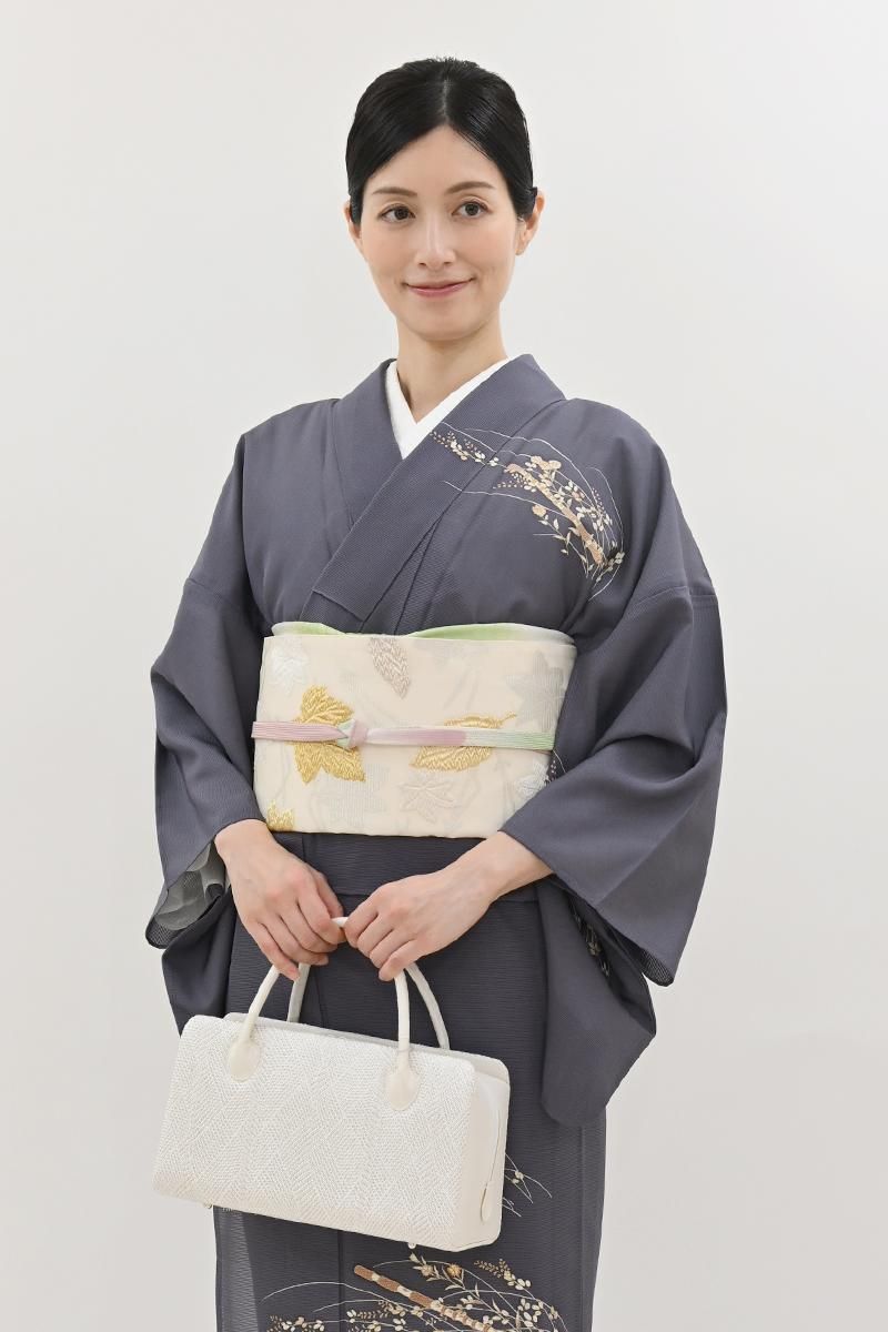 銀座【L-8298】西陣 山口成織物製 絽 袋帯 白色 吹き寄せ文