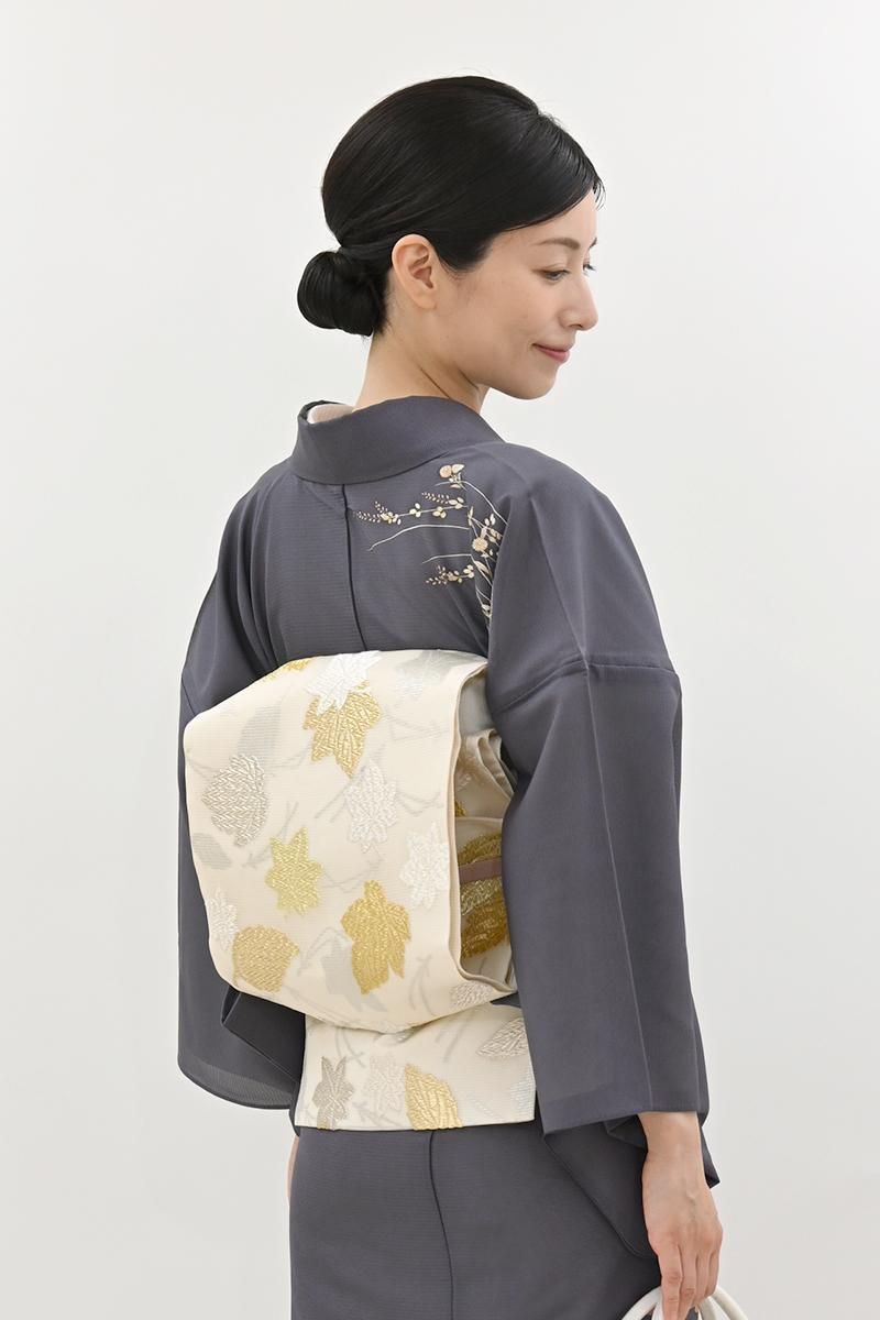 海外限定スパイク販売 銀座【L-8298】西陣 山口成織物製 絽 袋帯 白色 吹き寄せ文 着物・浴衣