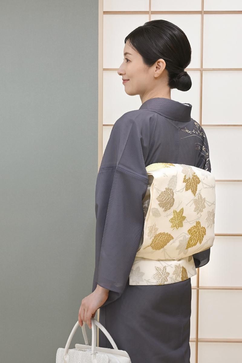 銀座【L-8298】西陣 山口成織物製 絽 袋帯 白色 吹き寄せ文