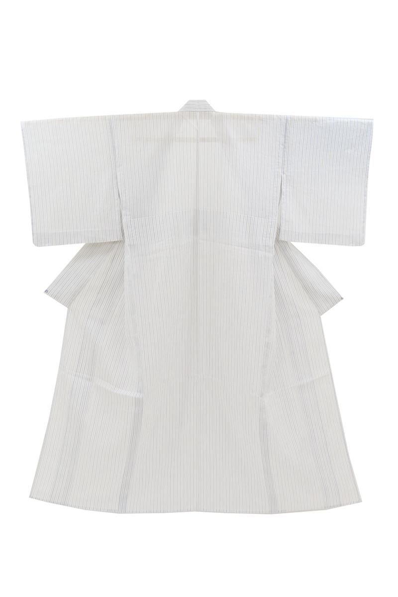 あおき【A-4120】本場小千谷縮 白色 竪縞（証紙付）（N） :身丈161/裄