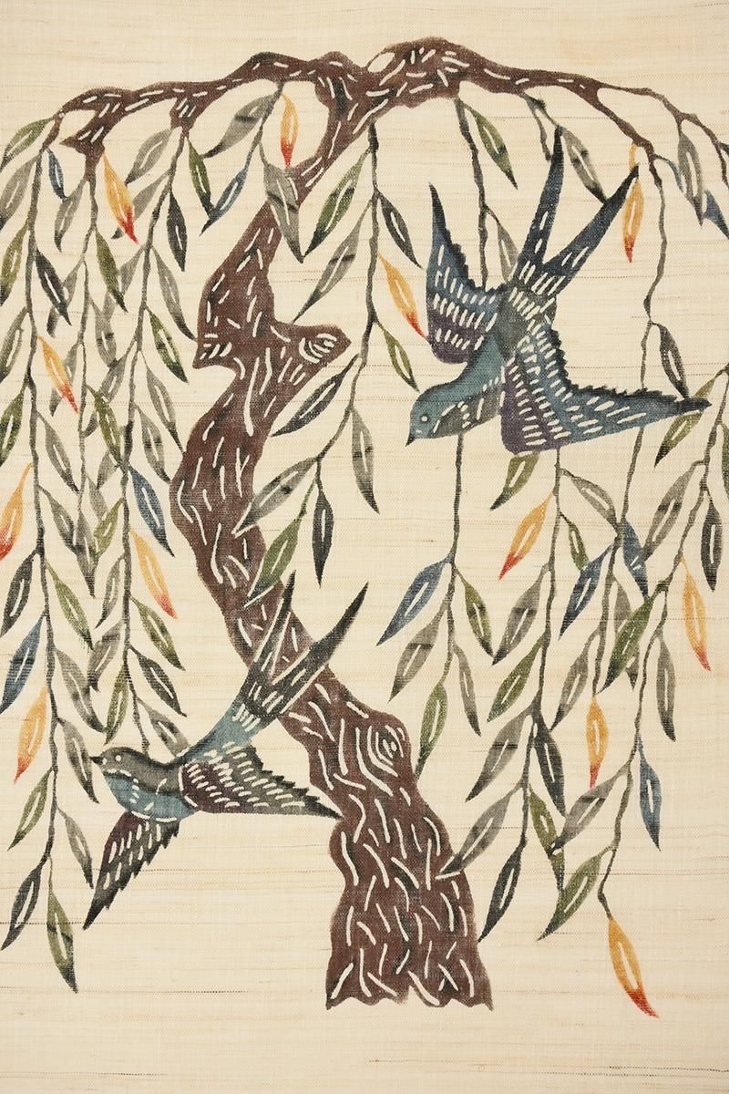 ☆ 夏帯 名古屋帯 麻 墨描き 柳模様 鳥の子色 O-5157 夏帯 名古屋帯 麻 墨描き 柳模様 鳥の子色 O-5157