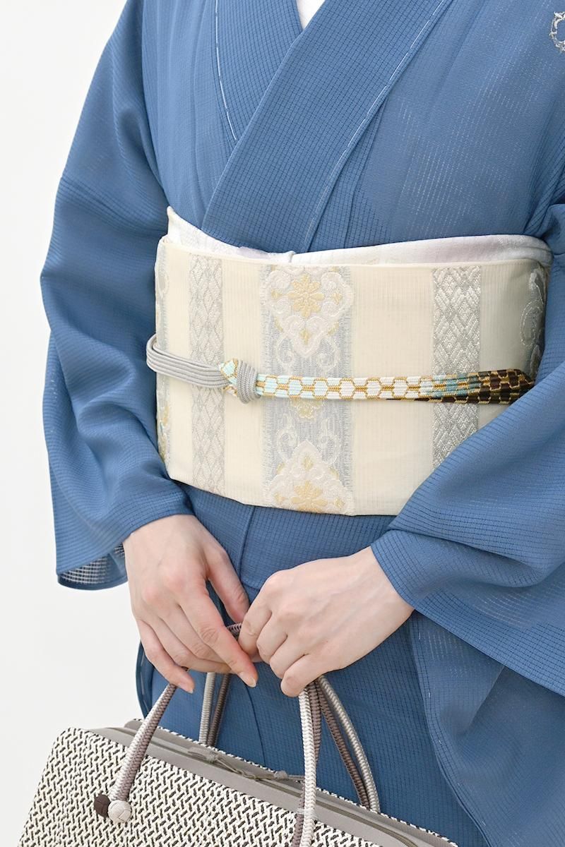 あおき【L-8318】夏 袋帯 白色 横段に花唐草文など - 銀座きもの青木