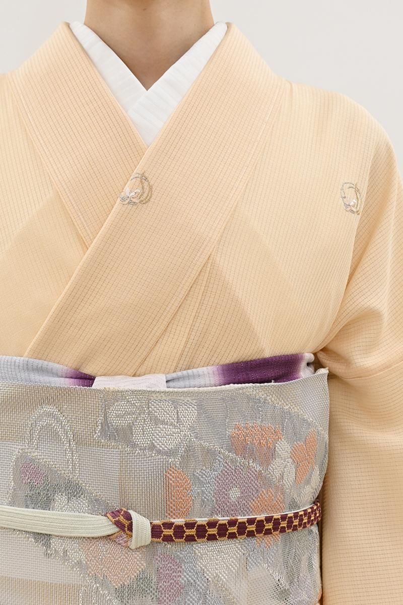 あおき【D-3847】竪絽 刺繍 小紋 穴色 花の丸（反端付）（N）:身丈160