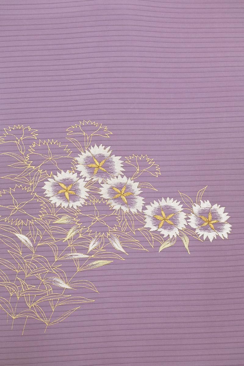 あおき【H-0642】絽塩瀬地 染名古屋帯 若紫色 撫子の図 - 銀座きもの