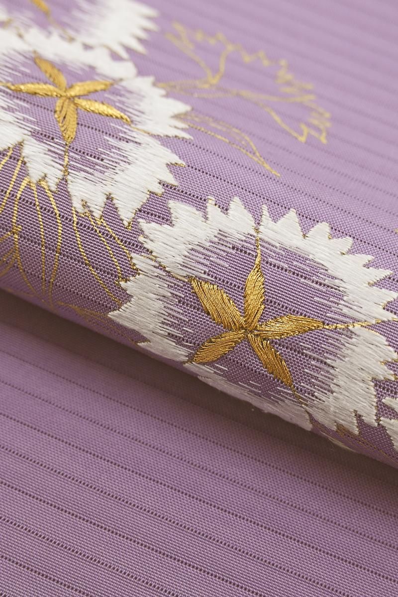 あおき【H-0642】絽塩瀬地 染名古屋帯 若紫色 撫子の図 - 銀座きもの