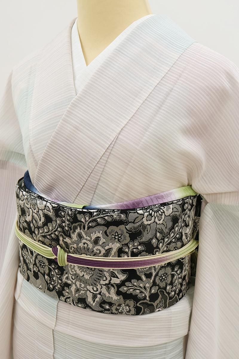 銀座【A-4138】夏結城紬 多彩な横段暈かし（証紙付） :身丈163/裄66.5