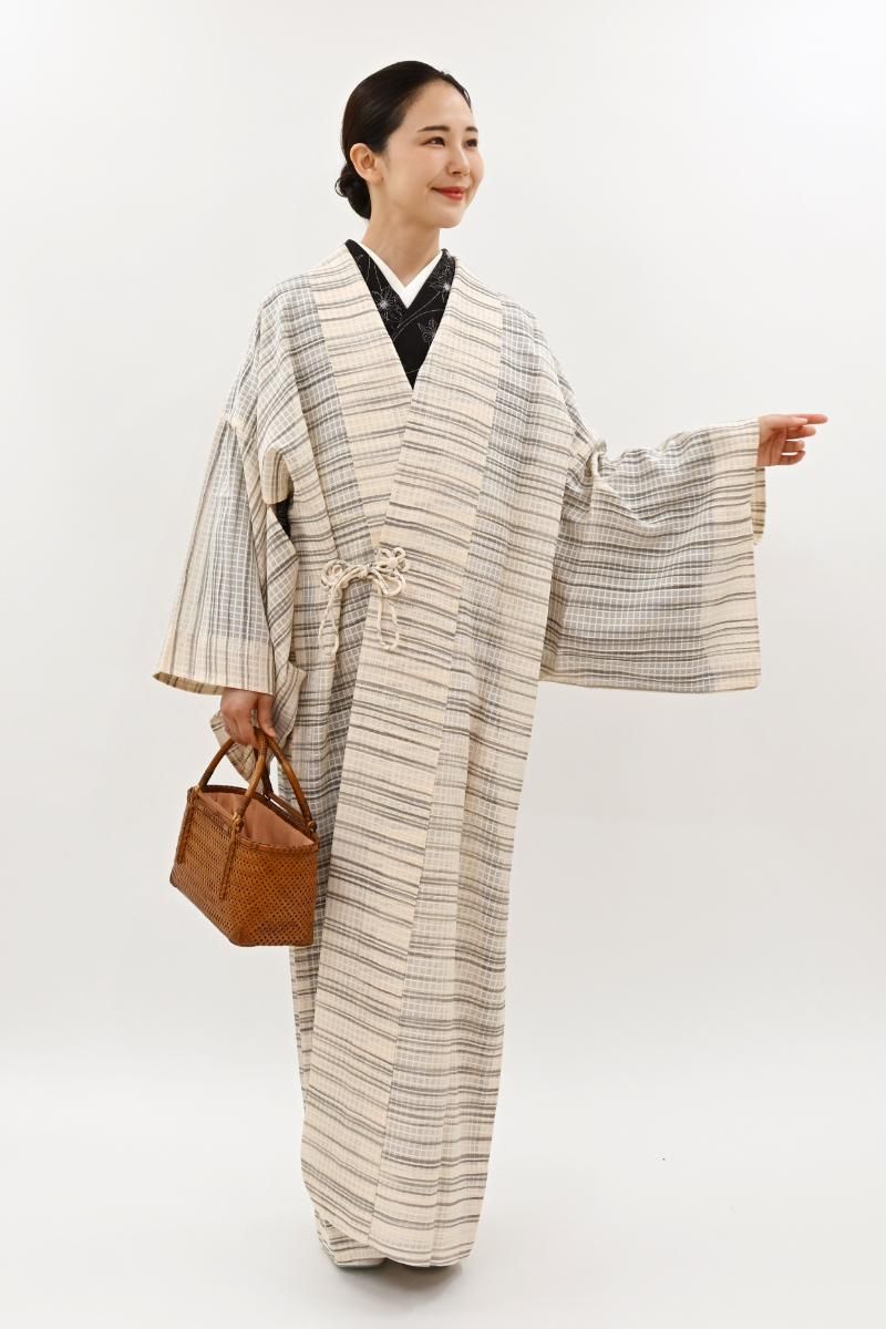 あおき【E-2279】染の北川製 紋紗 道中着 薄香色 横段（反端付） :身丈