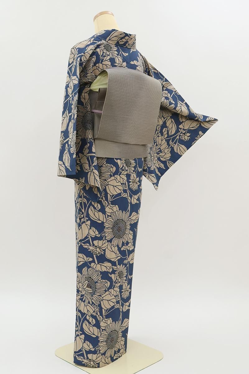 あおき【D-3879】竺仙製 奥州小紋 コバルトブルー色 ひまわりの