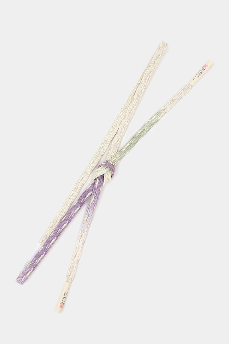 【J-093】衿秀製 手組帯締め 変わり貝の口組 白色×紅藤色×青白橡色 三色暈かし