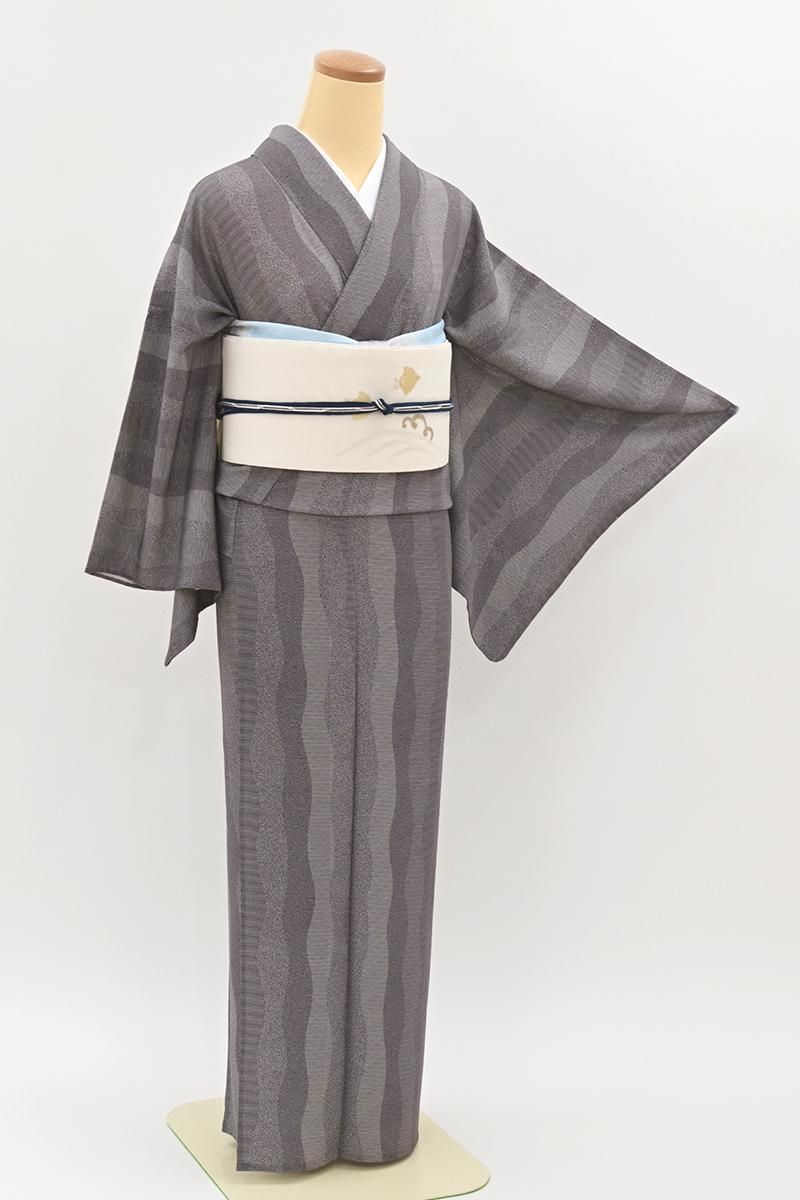 あおき【C-3230】絽 江戸小紋 茄子紺色 よろけ縞に小紋柄寄せ :身丈155.5/裄67