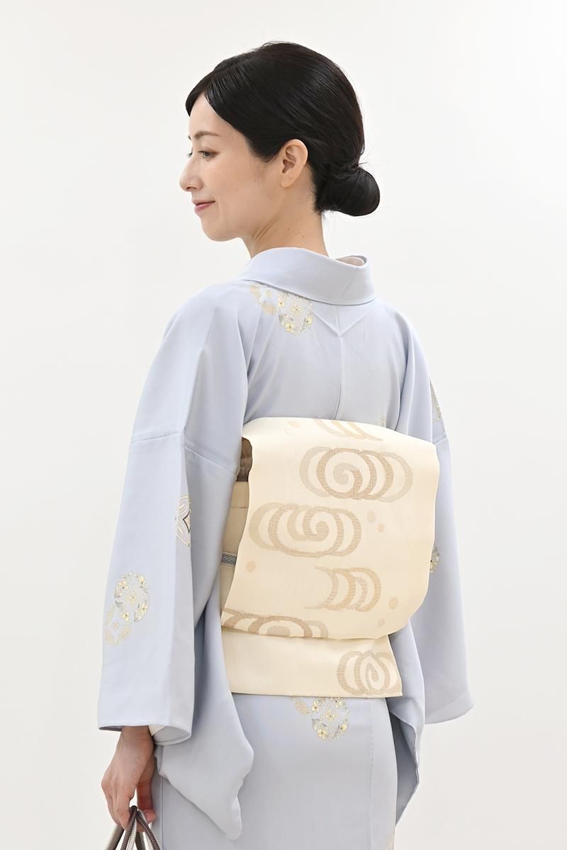 あおき【H-0659】夏 織名古屋帯 乳白色 流水文