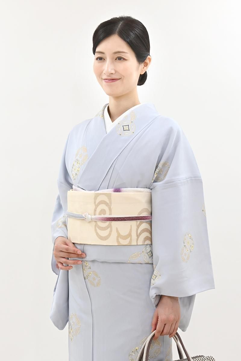 名古屋帯　乳白色 銀座【H-0659】夏 織名古屋帯 乳白色 流水文 - 銀座きもの青木