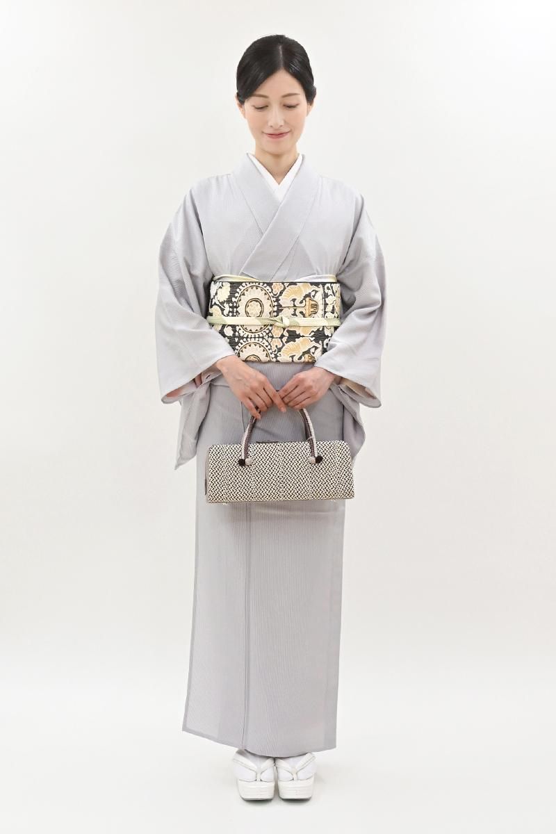 あおき【C-3201-1】単衣 江戸小紋 淡い鳩羽鼠色 万筋（反端付）（N）  :身丈163/裄68