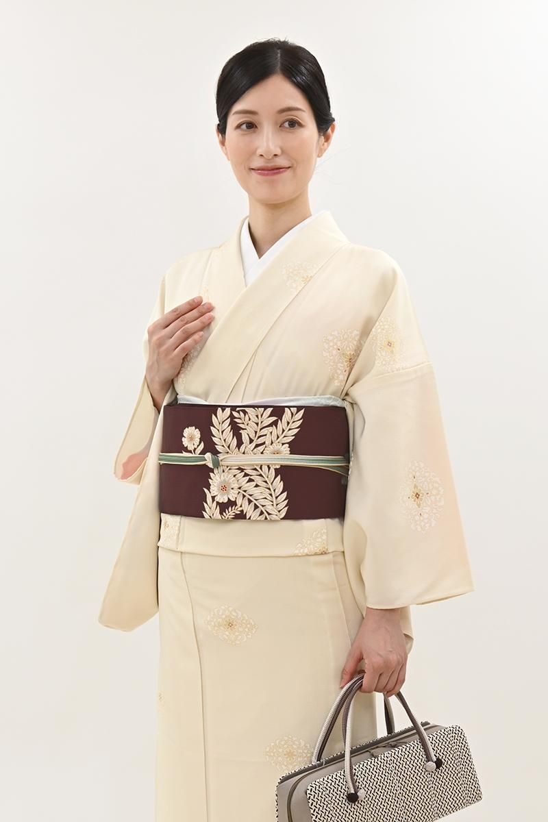 銀座【H-0662】伝統工芸士 小倉隆作 縮緬地 染名古屋帯 濃色