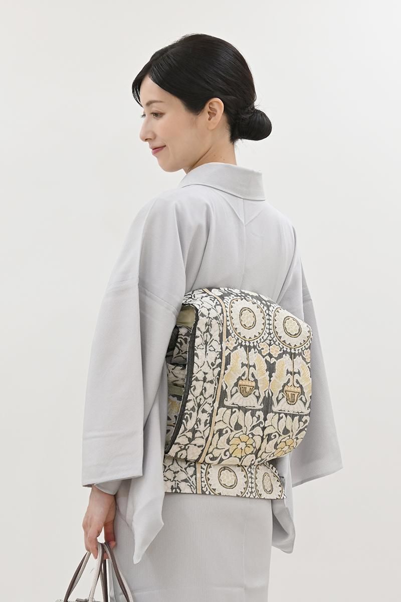 打掛　きものアート41　vintage fabric 縦405×横335mm 銀座【L-8346】夏 袋帯 石板色 装飾文 - 銀座きもの青木｜長く