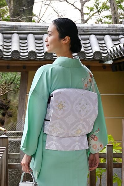 4k1383 袋帯　絹　夏帯　夏物　絽　花丸文　白　銀色　赤　紫　緑　花柄　和装 楽天市場】＼最大2000円クーポン／[はんなり古風♪] 夏名古屋帯