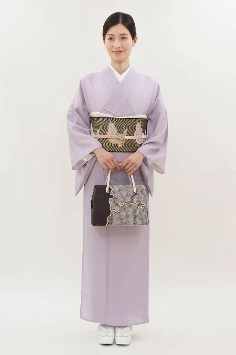 あおき【C-3216-2】絽 江戸小紋 浅紫色 万筋（反端付）（N）  :身丈166.5/裄69