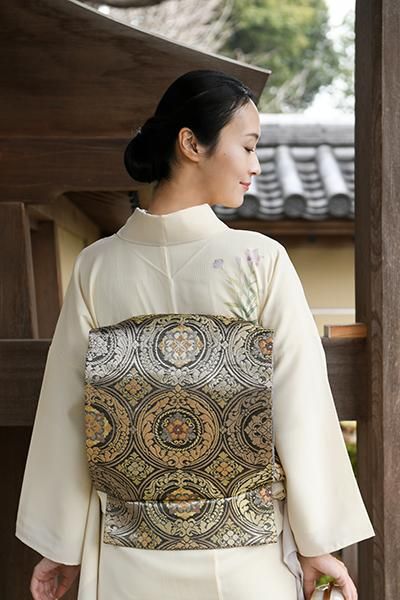竹笹 洒落袋帯 金彩 手描き 鬼しぼちりめん 正絹 Q1180 竹笹 洒落袋帯 金彩 手描き 鬼しぼちりめん 正絹 Q1180 唐綾錦