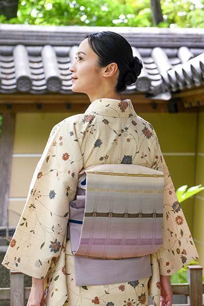 銀座【帯5723】藤山千春作 吉野間道 織名古屋帯（反端 証紙付） - 銀座