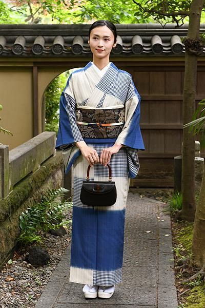 【新品未使用】単衣 段替わり格子 紬 訪問着 000000051162_hrQth47.jpg