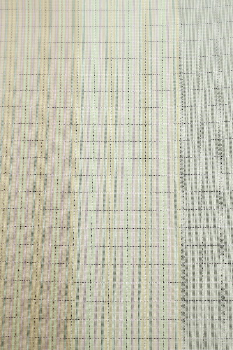 銀座【A-4151】夏 本場縞大島紬 白緑色 格子文（証紙付） :身丈
