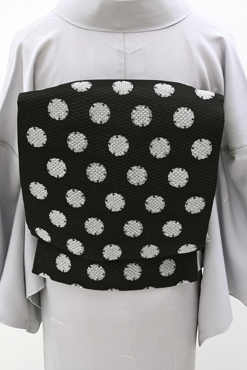 あおき【L-8372】夏 袋帯 黒色 雪輪文