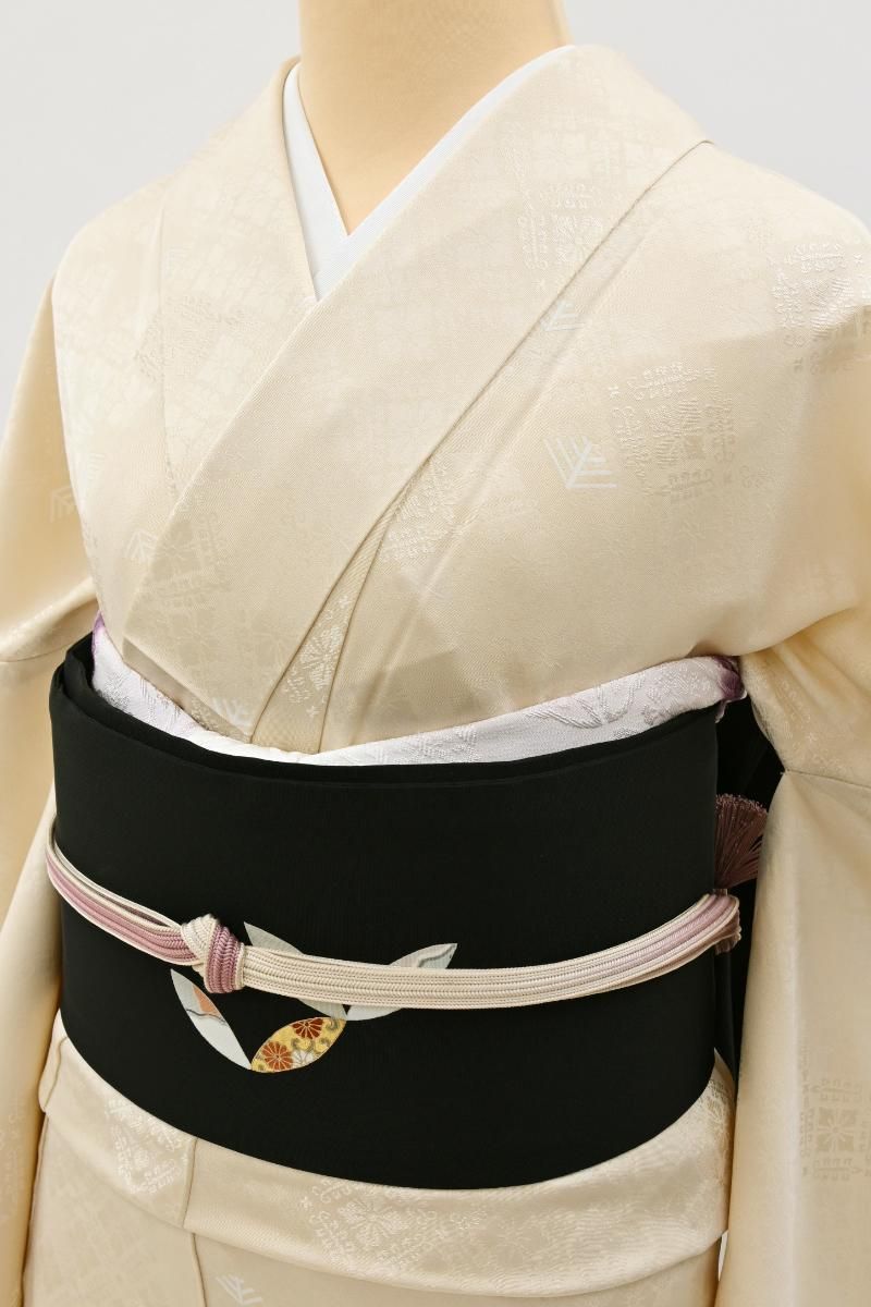 銀座【D-3892】北出与三郎監修 単衣 小紋 薄香色 松葉文（反端付