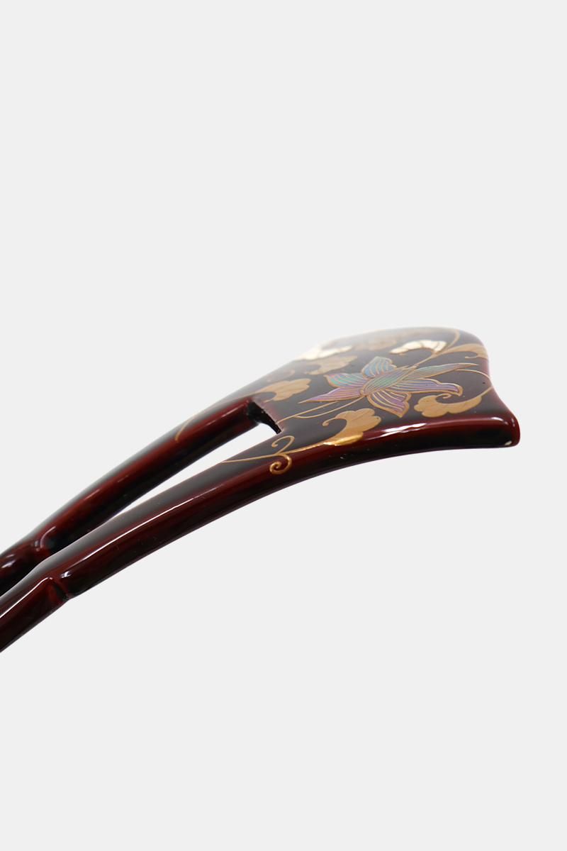 銀座【G-3309】京都 かづら清老舗 本漆純金蒔絵螺鈿かんざし波型ピン