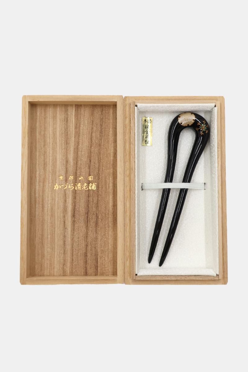 銀座【G-3310】京都 祇園 かづら清老舗 本漆純金蒔絵螺鈿かんざし 輪