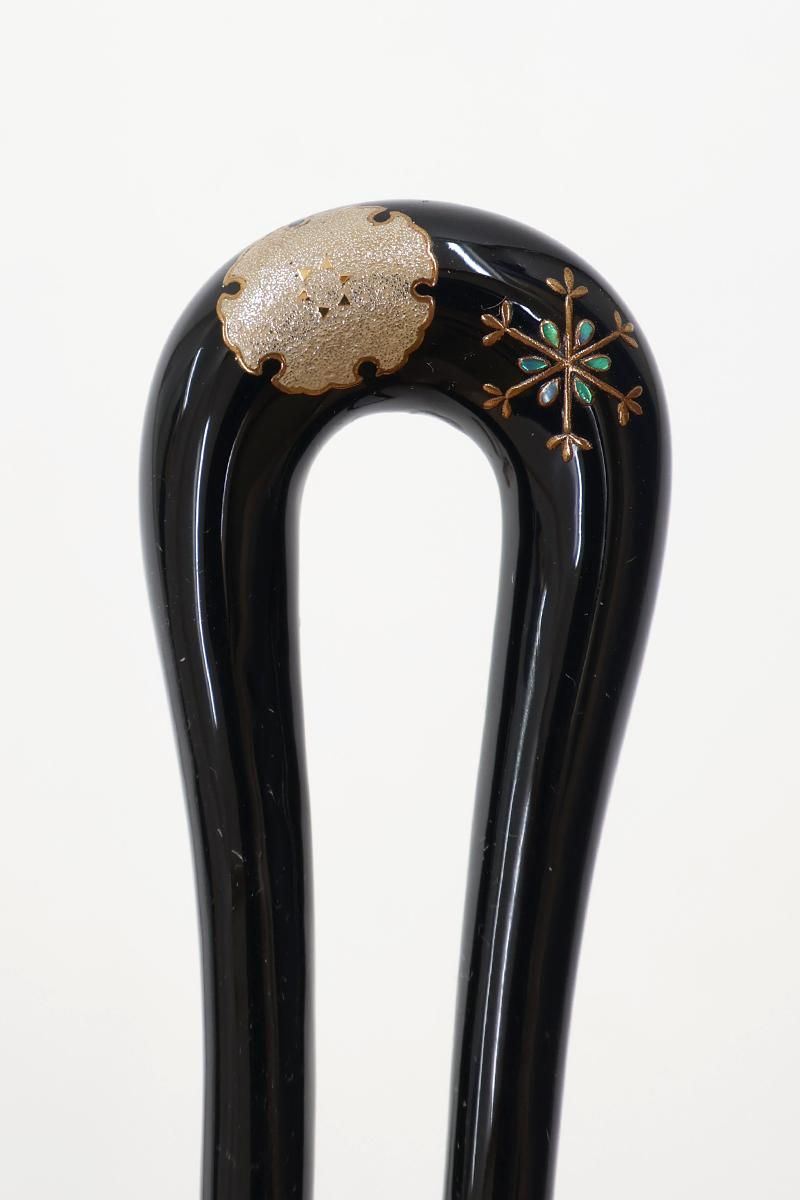 銀座【G-3310】京都 祇園 かづら清老舗 本漆純金蒔絵螺鈿かんざし 輪