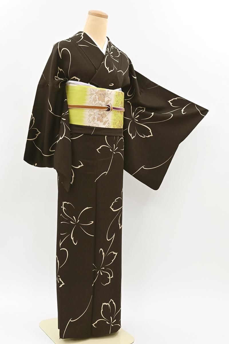 あおき【D-3895】単衣 小紋 憲法色 花の図 :身丈158/裄67