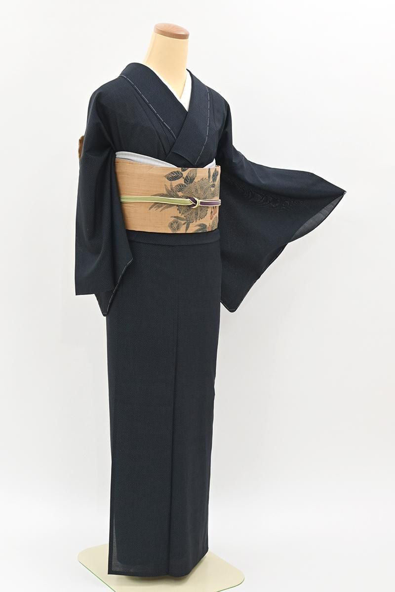 あおき【A-4156】夏紬 鉄紺色 蚊絣 :身丈159/裄68/細め