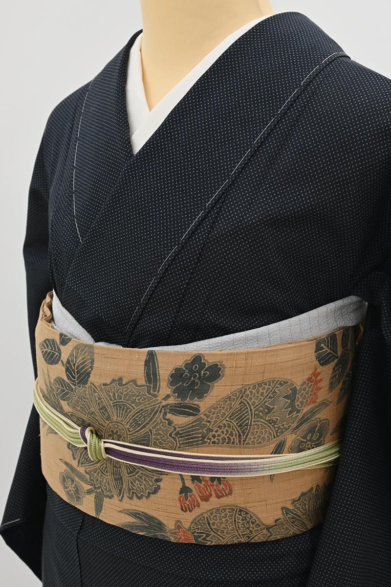 あおき【A-4156】夏紬 鉄紺色 蚊絣 :身丈159/裄68/細め - 銀座きもの