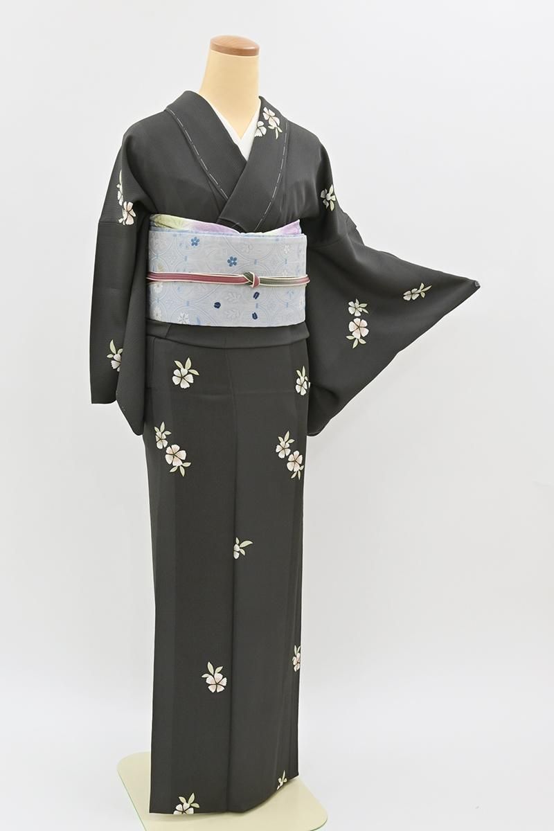 あおき【D-3897】単衣 小紋 素鼠色 撫子の図 :身丈160/裄66/細め