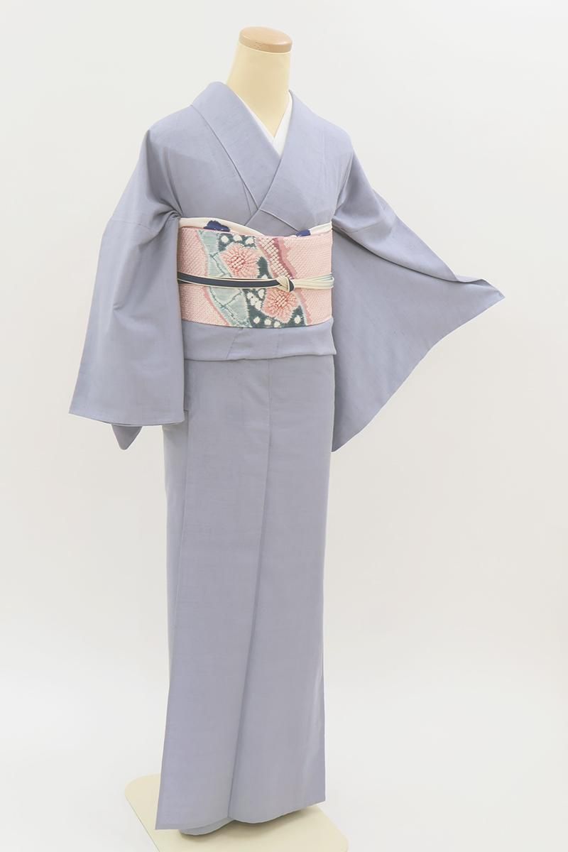 銀座【A-4158】単衣 結城紬 はたおり娘 青藤色 無地（反端付） :身丈156.5/裄69